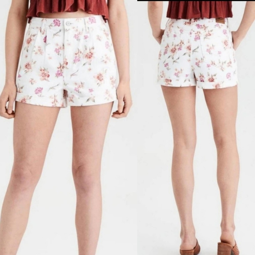 American Eagle Floral Print Denim Mom Shorts Size 8